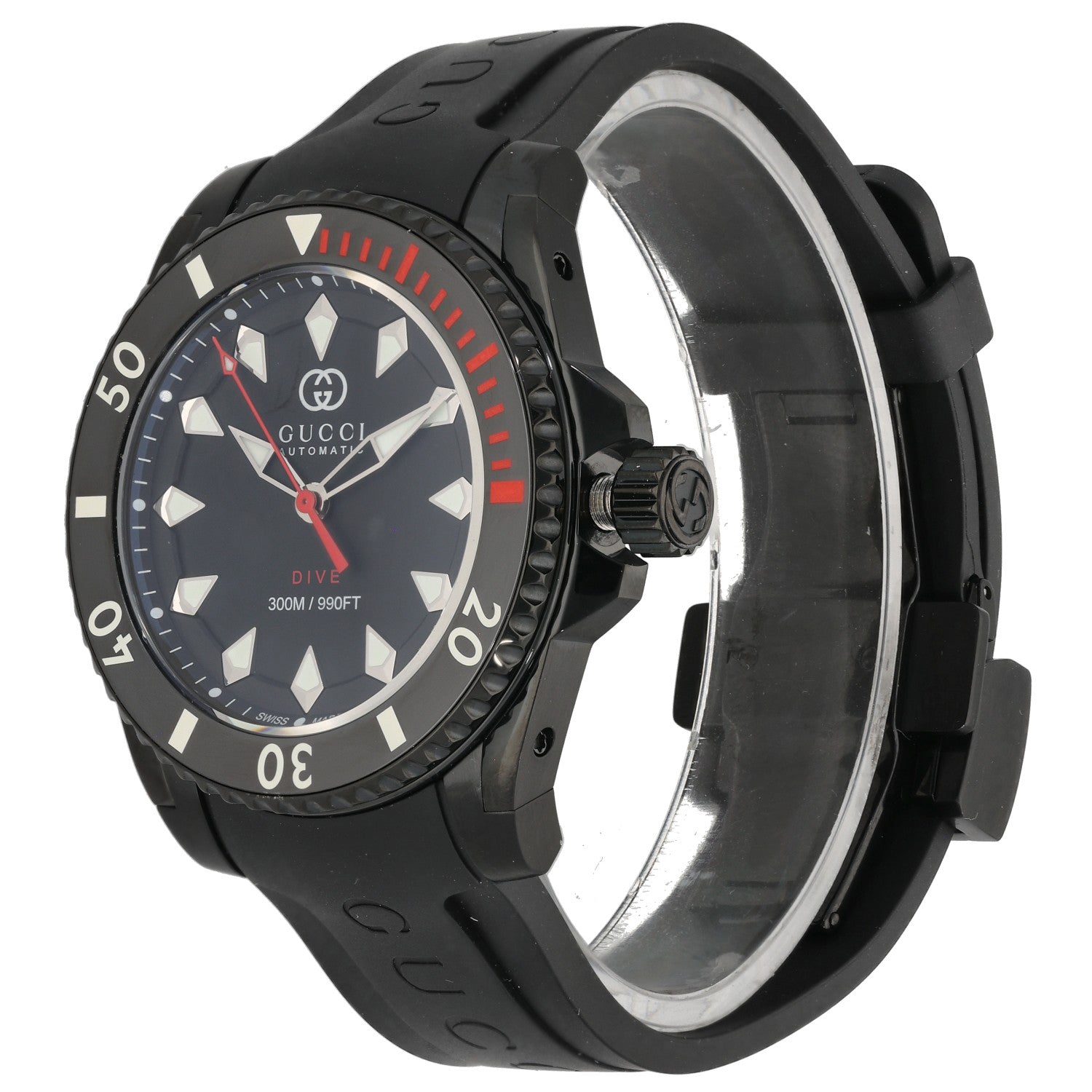 Gucci Dive YA136361, ceramic, black and red, rubber strap