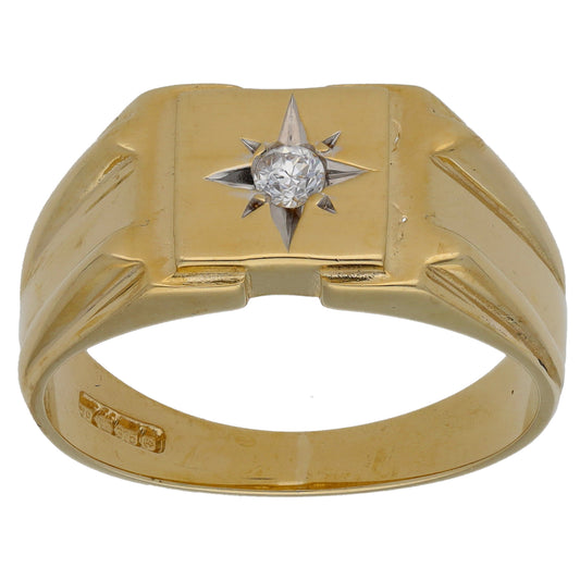 9ct Gold Cubic Zirconia Patterned Single Stone Signet Ring Size Q