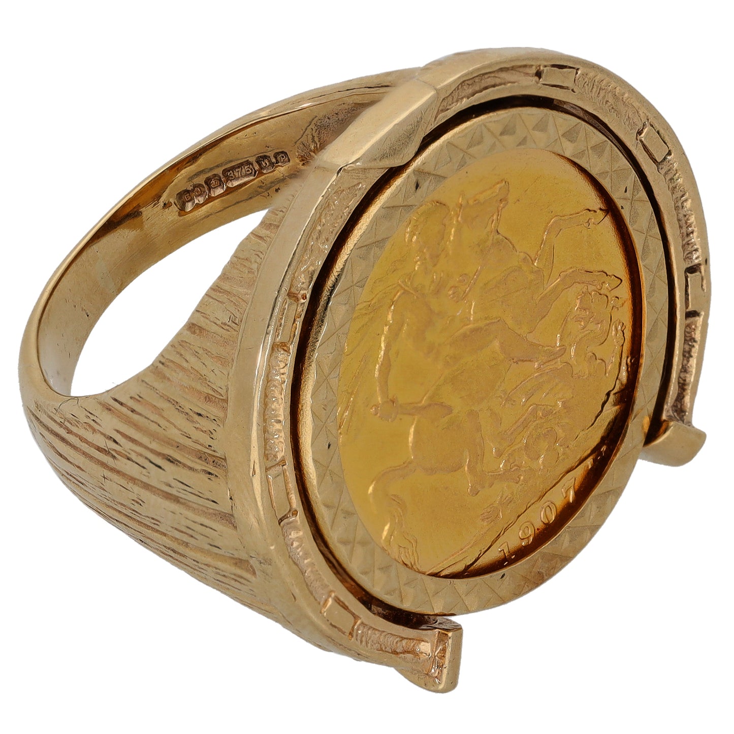 9ct Gold Full Sovereign Coin Ring Size W