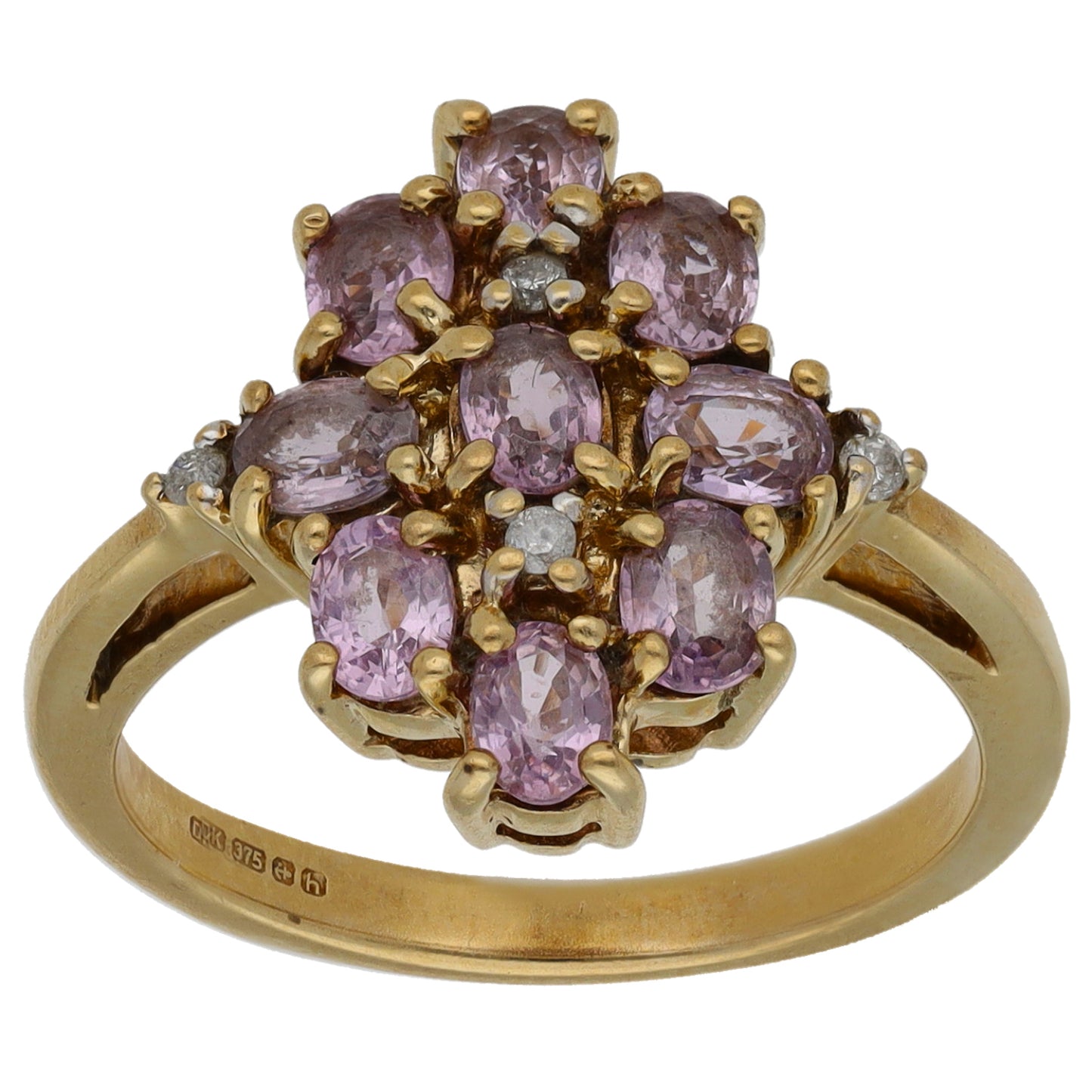 9ct Gold Sapphire & 0.04ct Diamond Dress/Cocktail Ring Size N