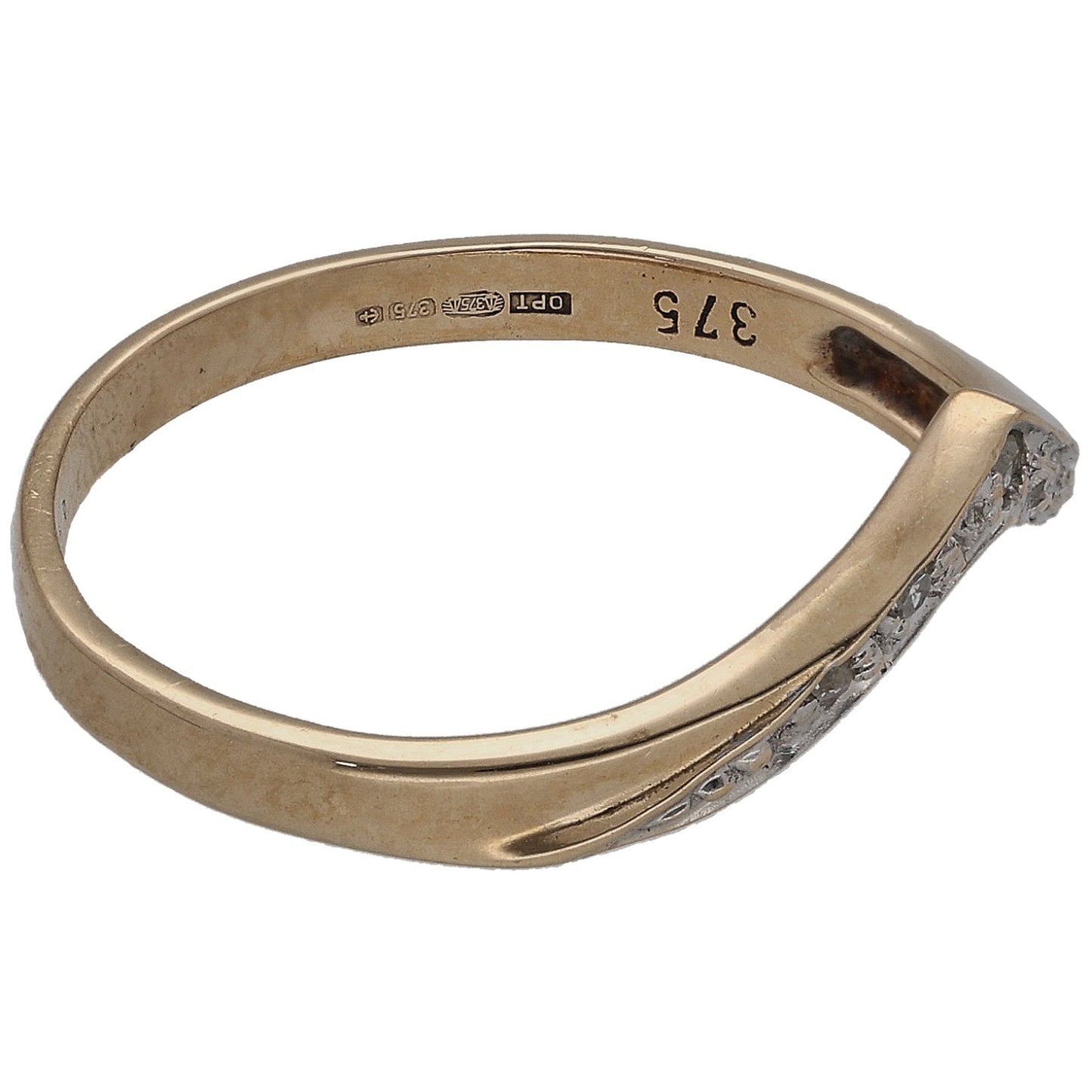 9ct Gold 0.10ct Diamond Wishbone Ring Size N