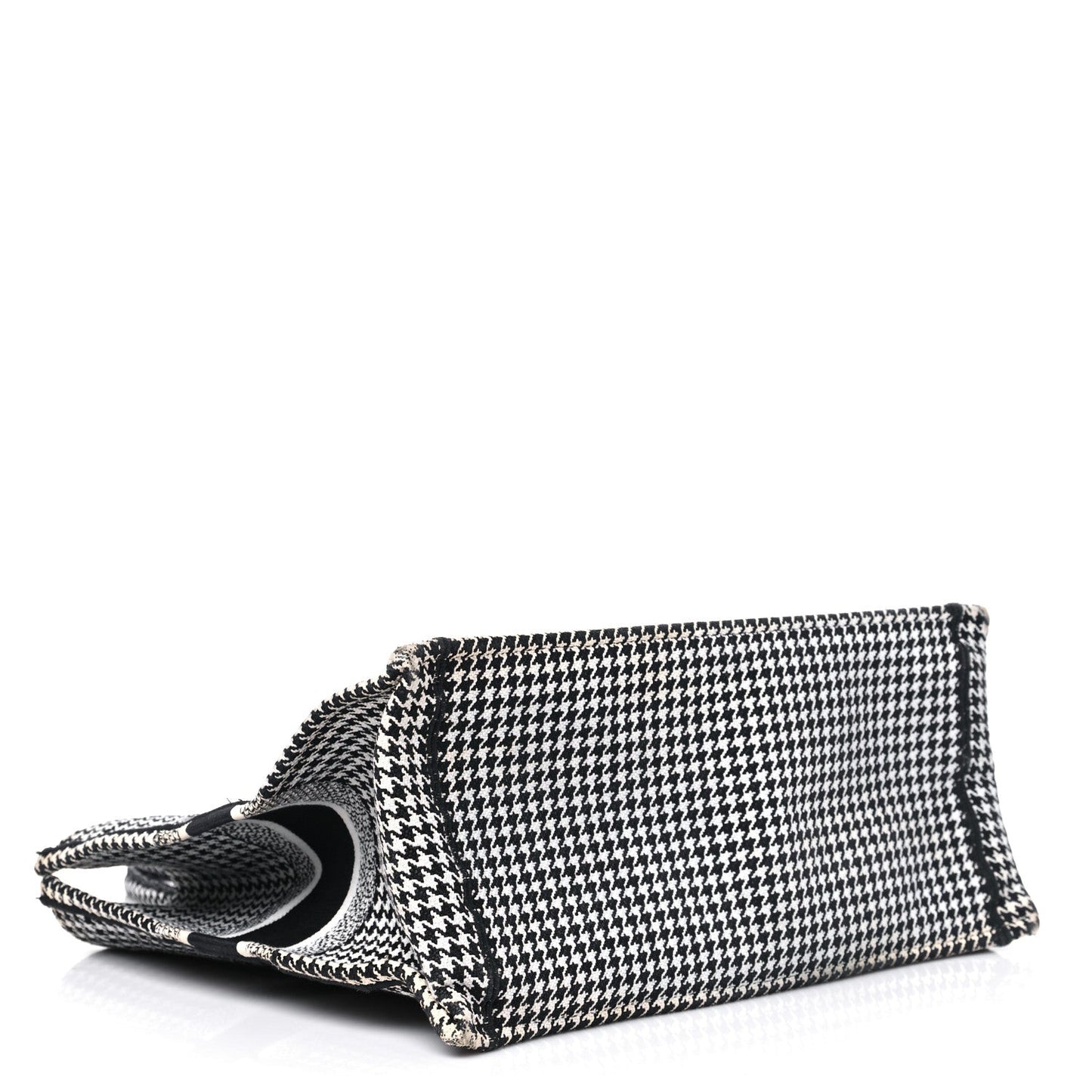 Christian Dior Book Tote Houndstooth Embroidered Canvas Bag - Black & White