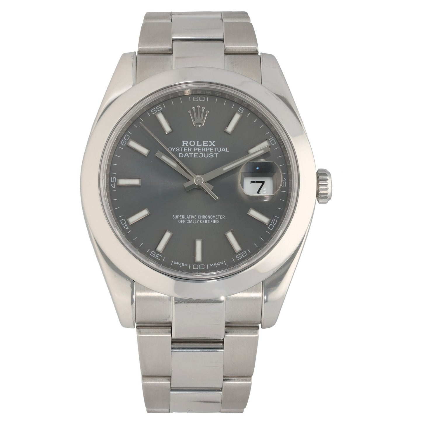 Rolex Datejust 41 126300, Rhodium dial, smooth bezel, stainless steel case and Oyster bracelet