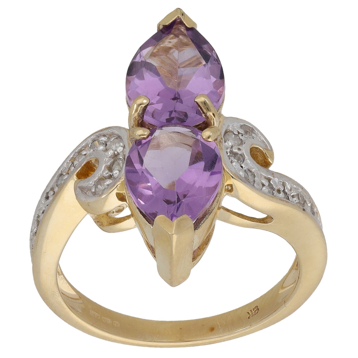 9ct Gold 0.20ct Diamond & Amethyst Dress/Cocktail Ring Size N