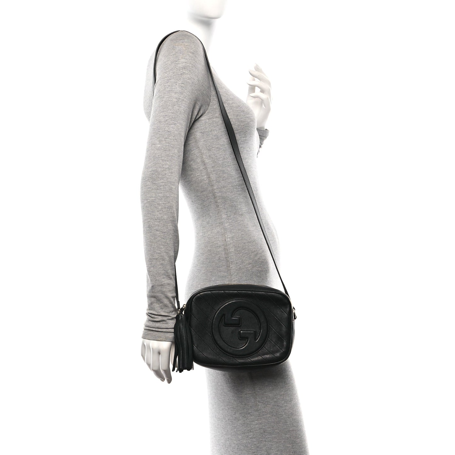 Gucci Sakai Be Green Diagonal Stitched Calfskin Leather Bag - Black