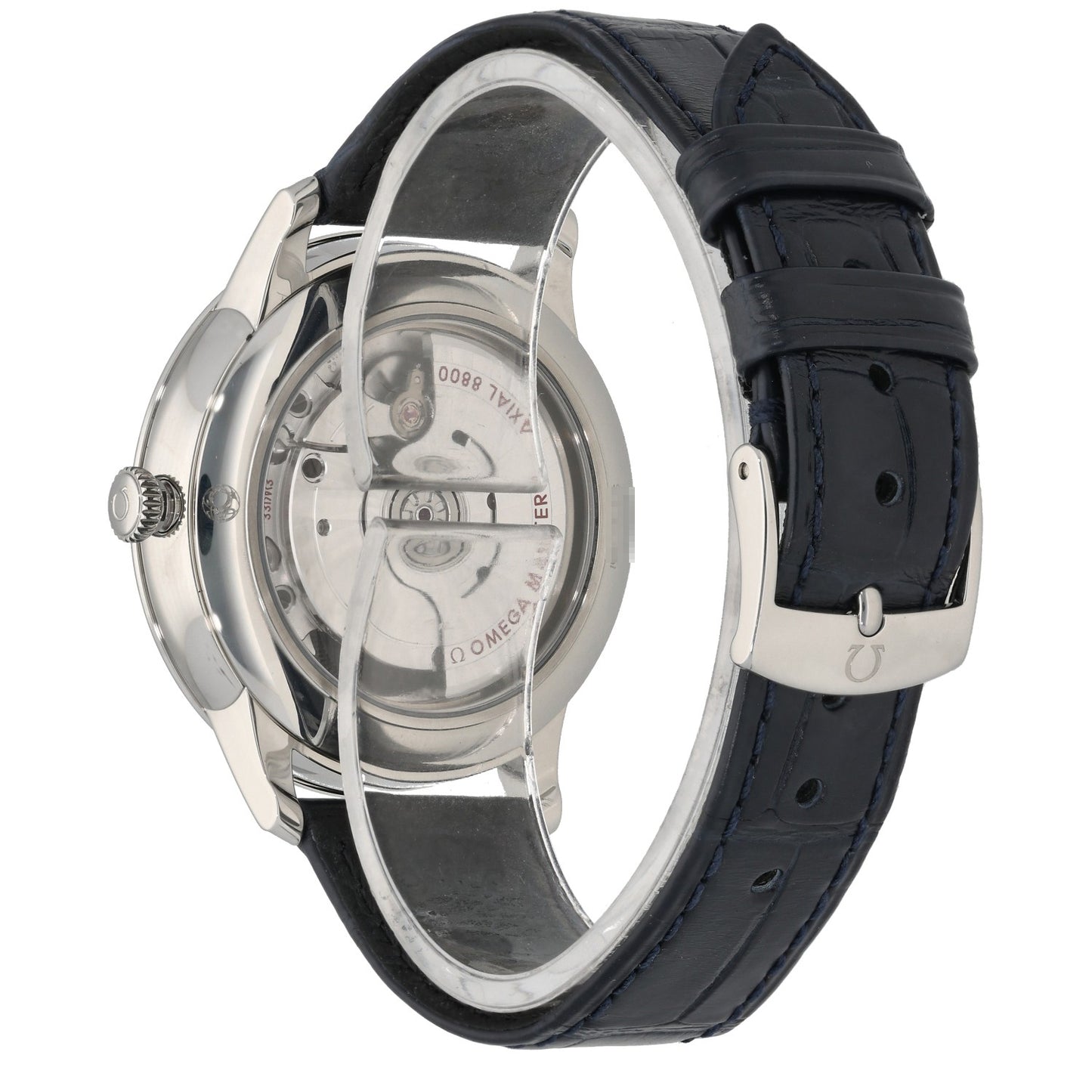 Omega De Ville Prestige 434.13.40.20.03.001, blue dial, stainless steel, black leather bracelet, open caseback
