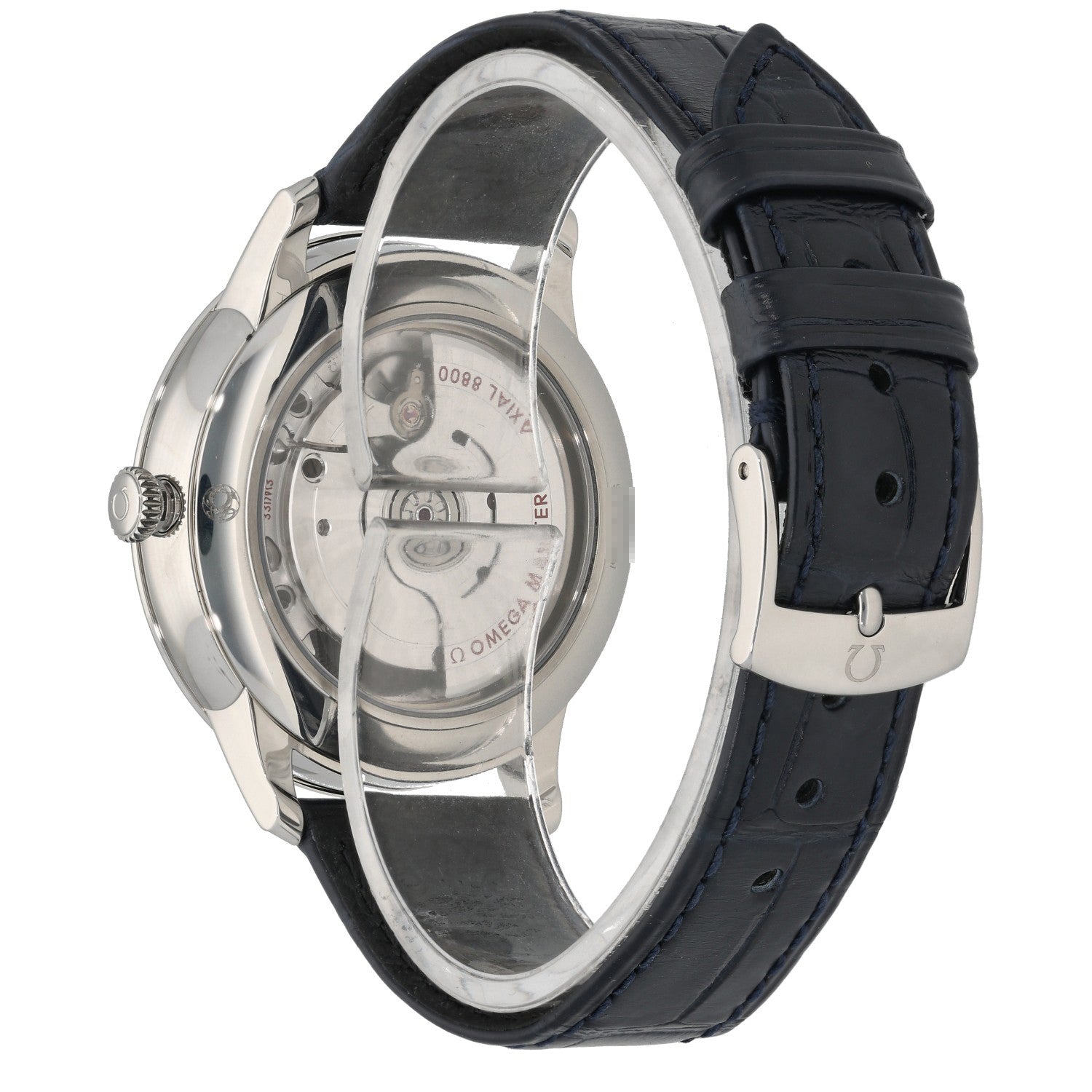 Omega De Ville Prestige 434.13.40.20.03.001, blue dial, stainless steel, black leather bracelet, open caseback