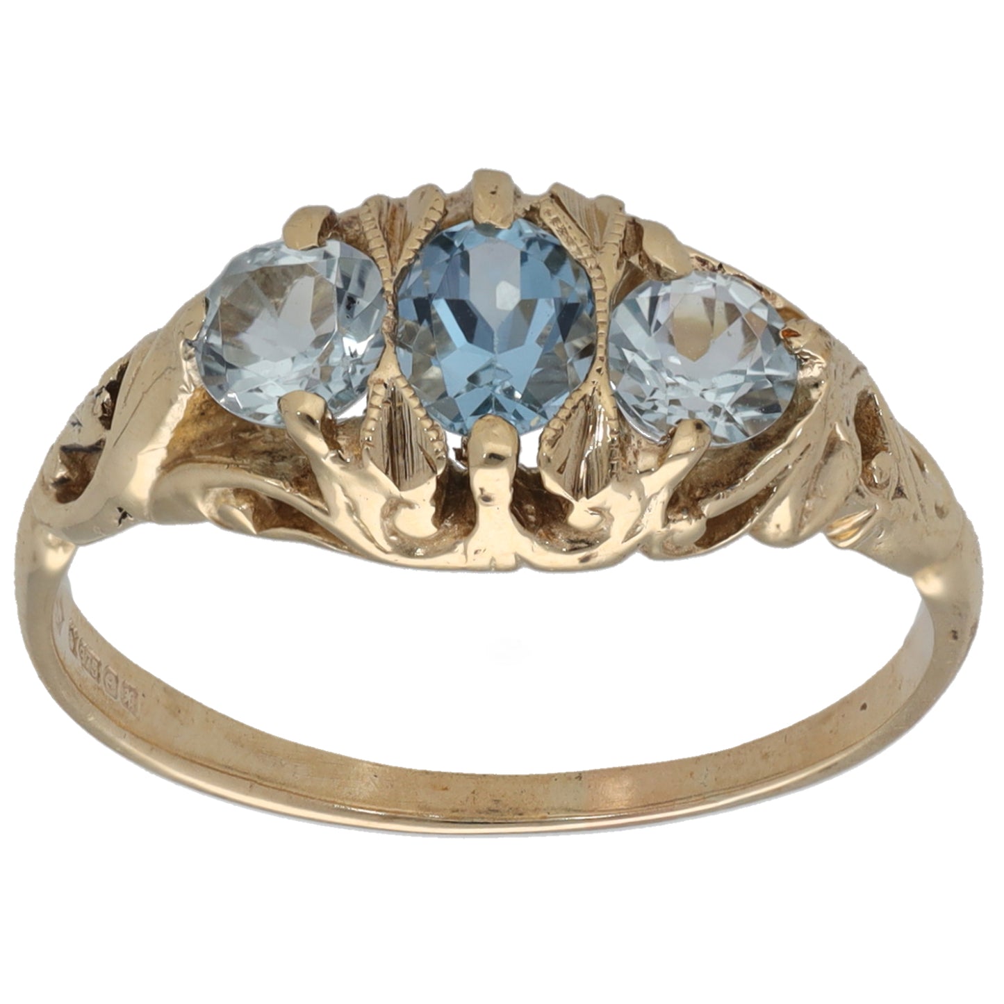 9ct Gold Topaz & Aquamarine Trilogy Ring Size N