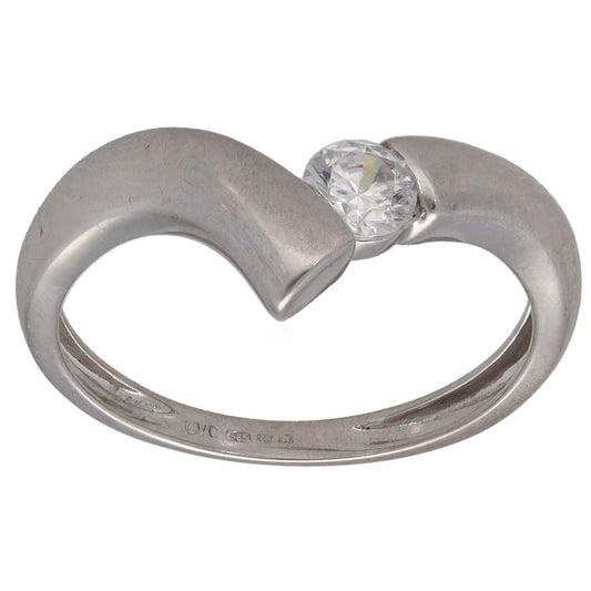 14ct White Gold Cubic Zirconia Single Stone Ring Size M