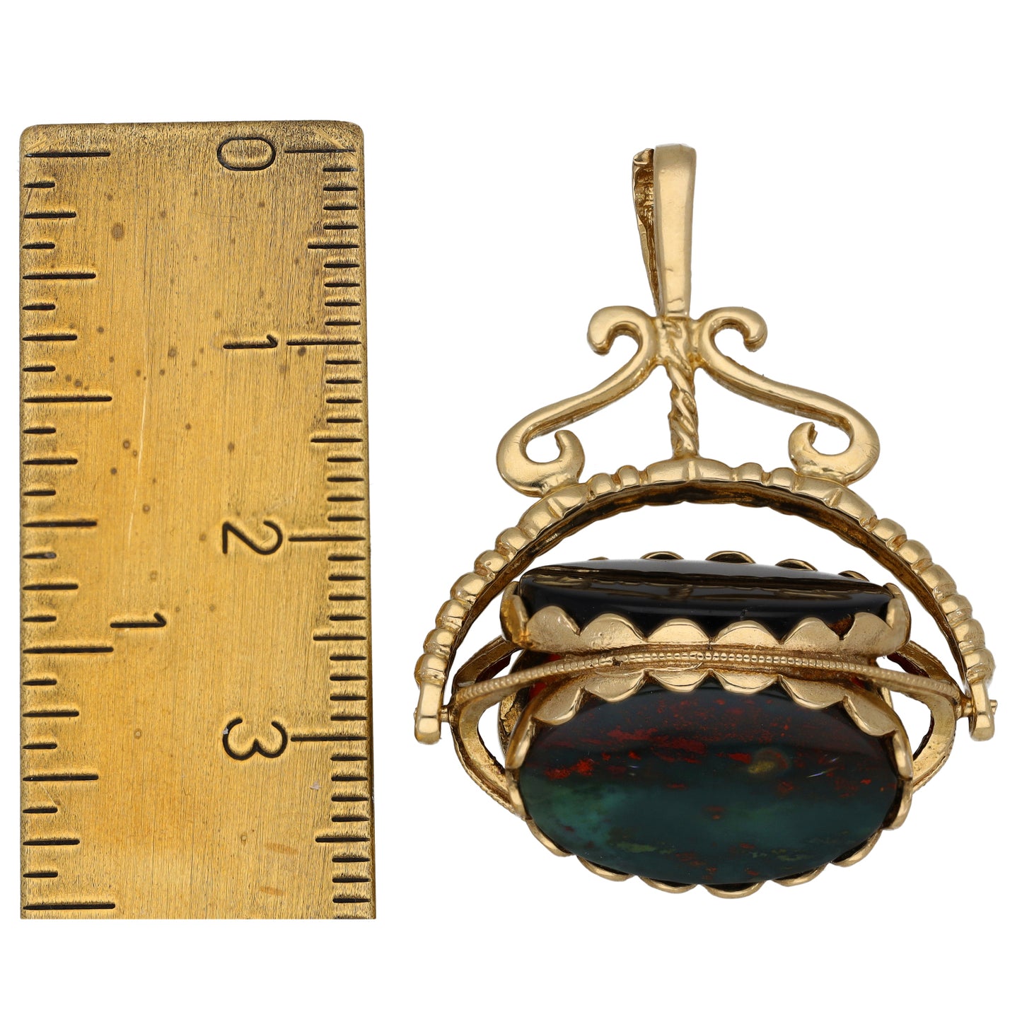 9ct Gold Cameo, Bloodstone & Onyx Fob Pendant