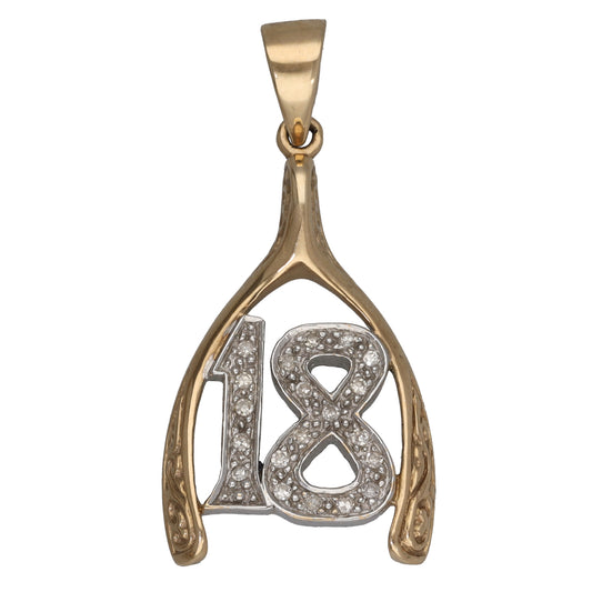 9ct Gold 0.10ct Diamond Wishbone 18 Pendant