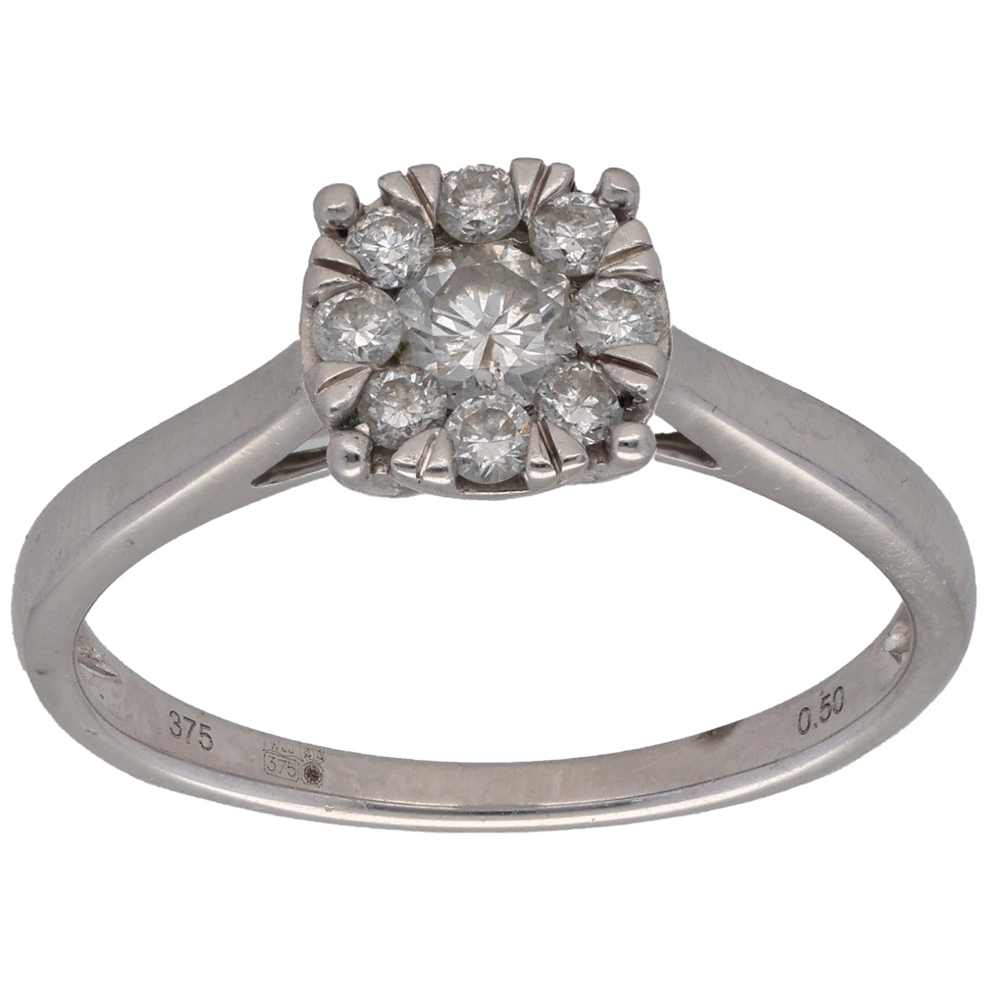 9ct White Gold 0.50ct Diamond Cluster Ring Size Q