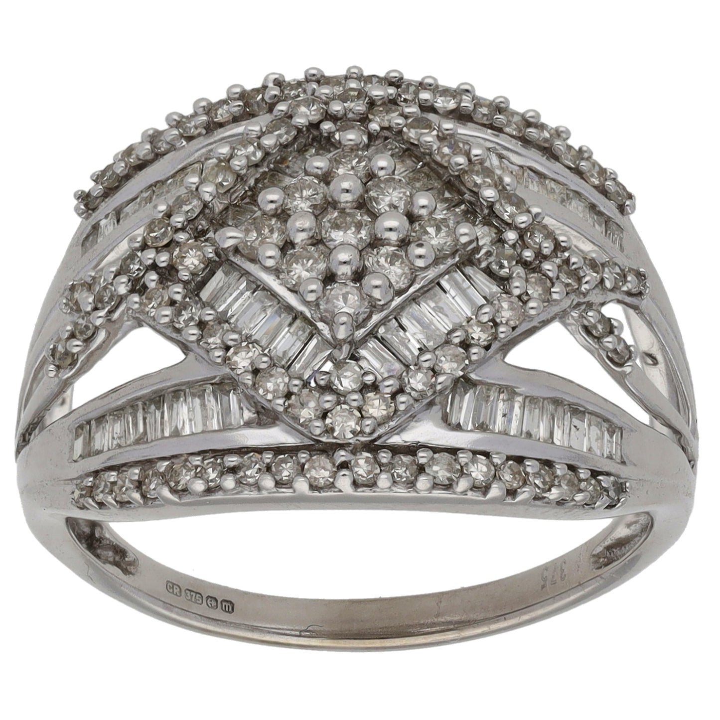 9ct White Gold 0.745ct Diamond Dress/Cocktail Ring Size S