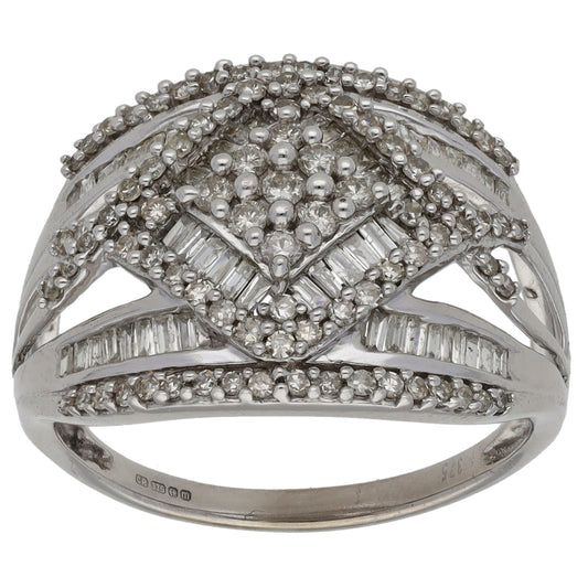 9ct White Gold 0.745ct Diamond Dress/Cocktail Ring Size S