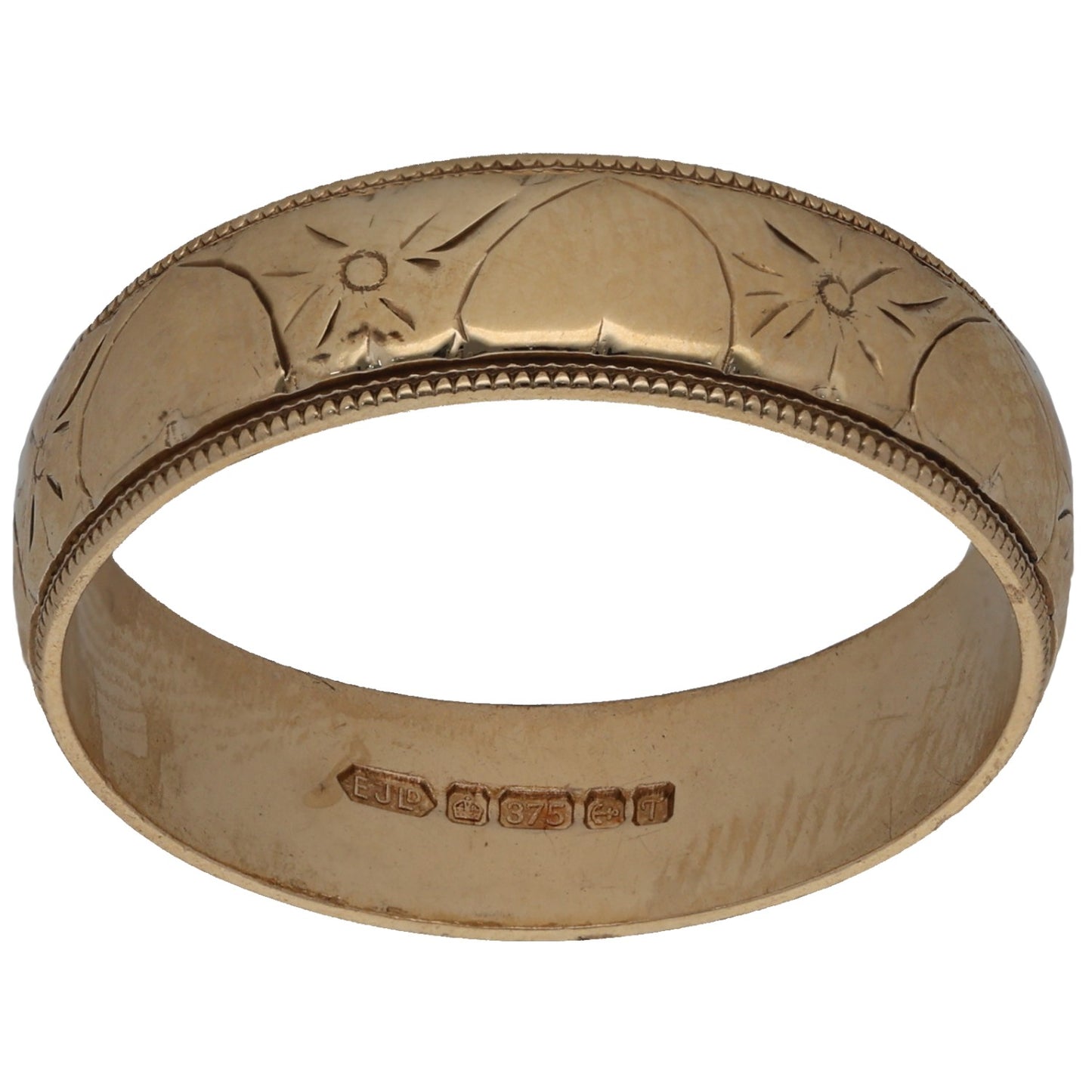 9ct Gold Patterned Wedding Ring Size T
