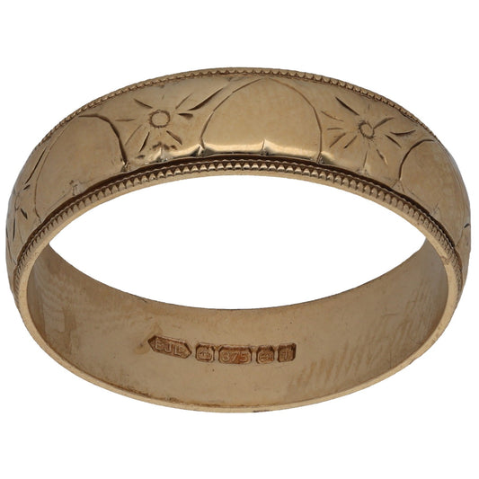 9ct Gold Patterned Wedding Ring Size T