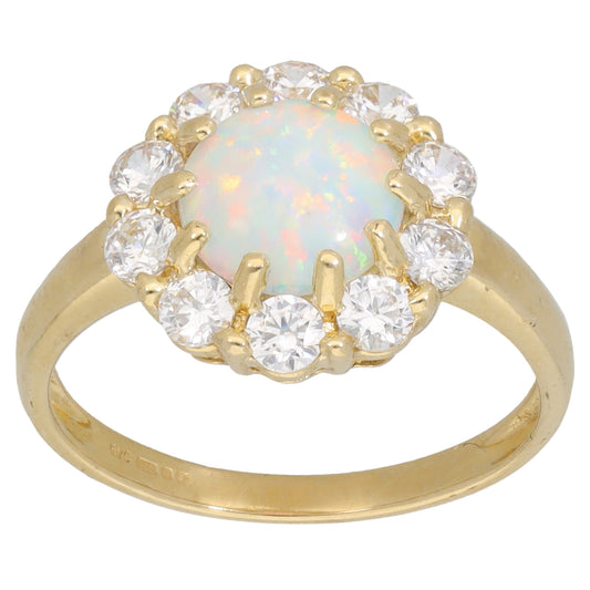14ct Gold Man Made Opal & Cubic Zirconia Dress/Cocktail Ring Size M