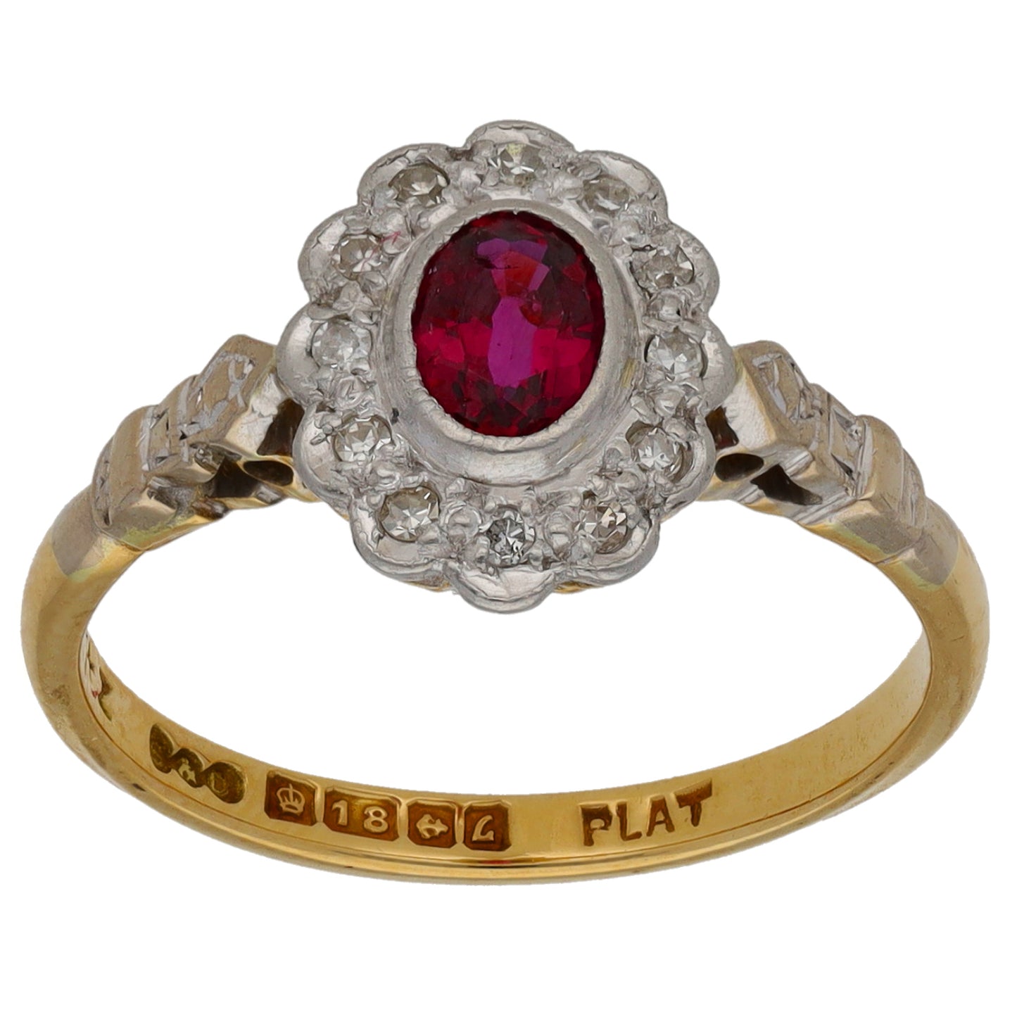 18ct Gold Ruby & 0.12ct Diamond Dress/Cocktail Ring Size M