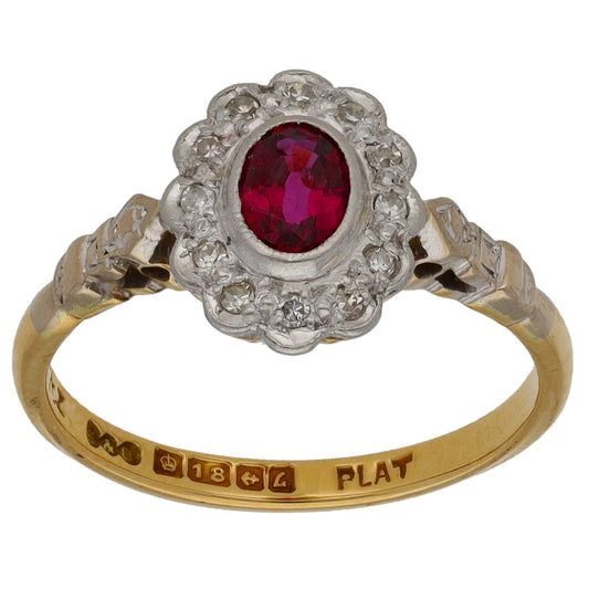 18ct Gold Ruby & 0.12ct Diamond Dress/Cocktail Ring Size M