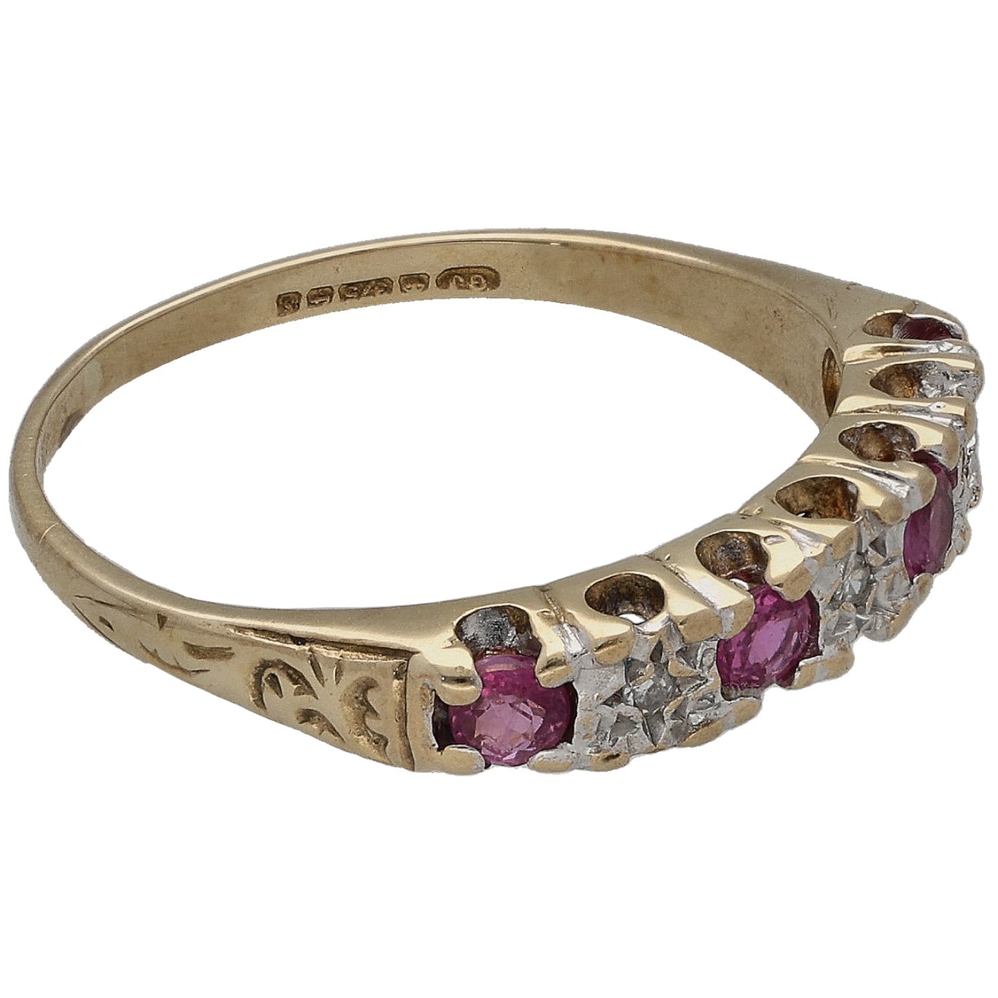 9ct Gold Ruby & 0.015ct Diamond Half Eternity Ring Size K