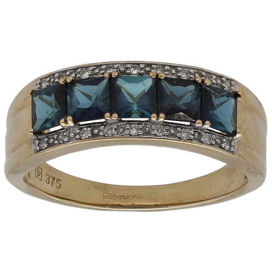 9ct Gold Topaz & 0.09ct Diamond Dress/Cocktail Ring Size P