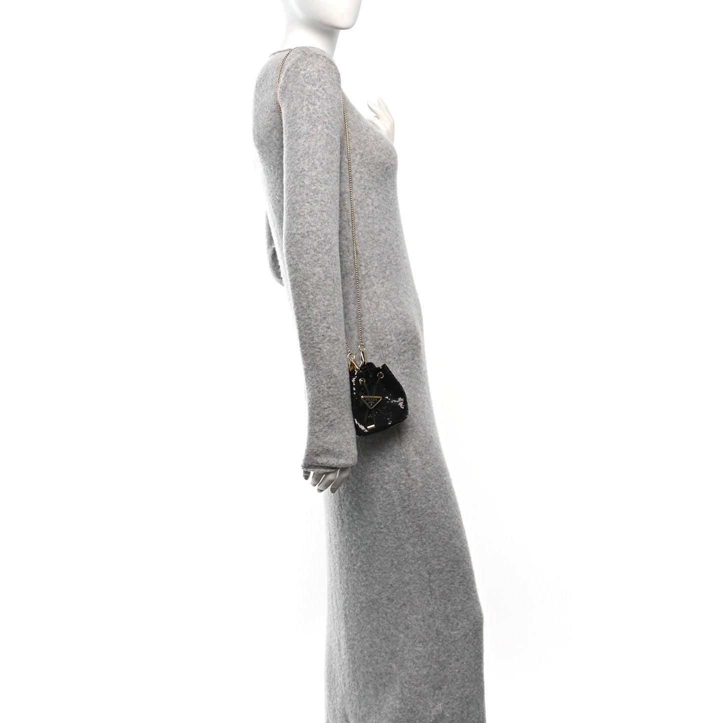 Prada Sequin Satin Triangle Logo Mini Pouch Bag - Black