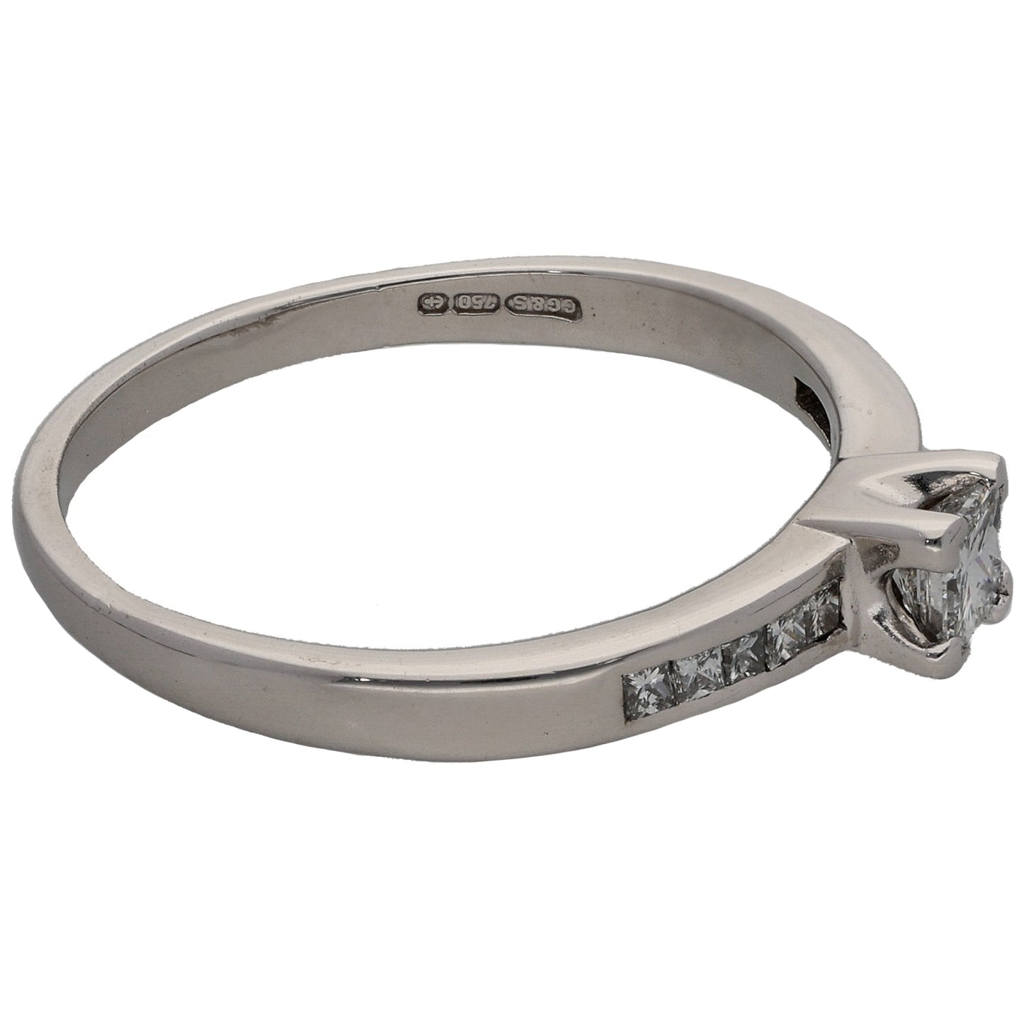 18ct White Gold 0.48ct Diamond Solitaire Ring With Accent Stones Size R