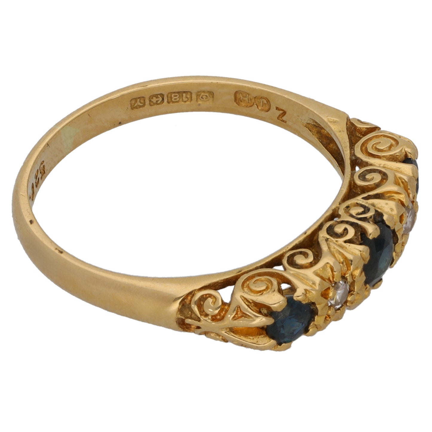 18ct Gold Sapphire & 0.06ct Diamond Half Eternity Ring Size N