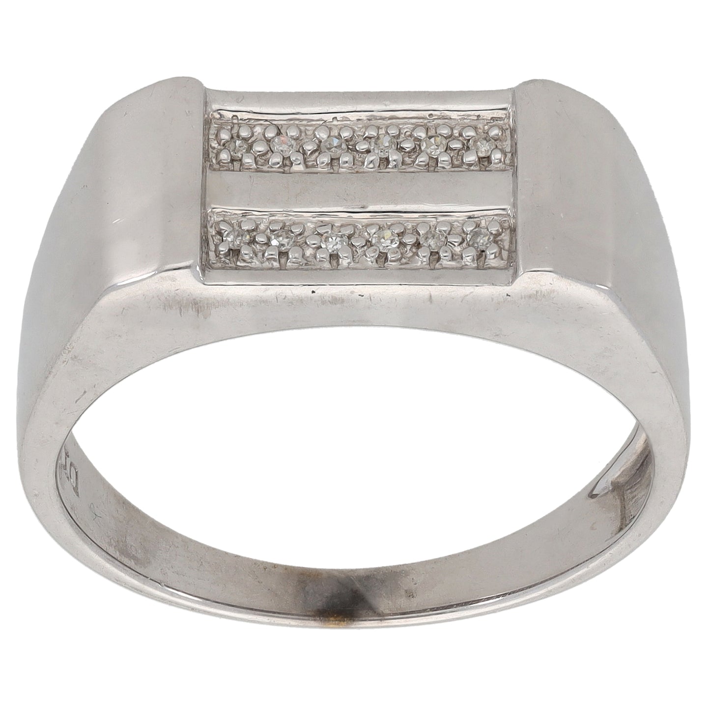 9ct White Gold 0.06ct Diamond Patterned Signet Ring Size X