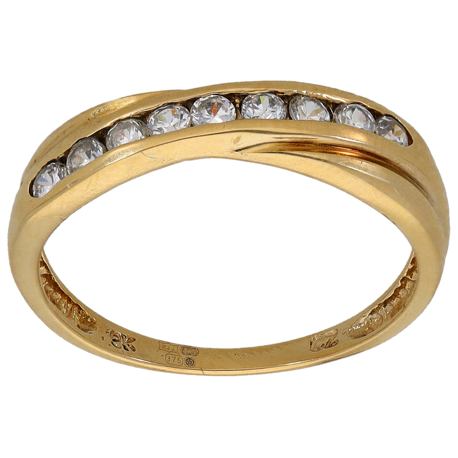 9ct gold CZ half-eternity ring showing top row of clear stones, size M
