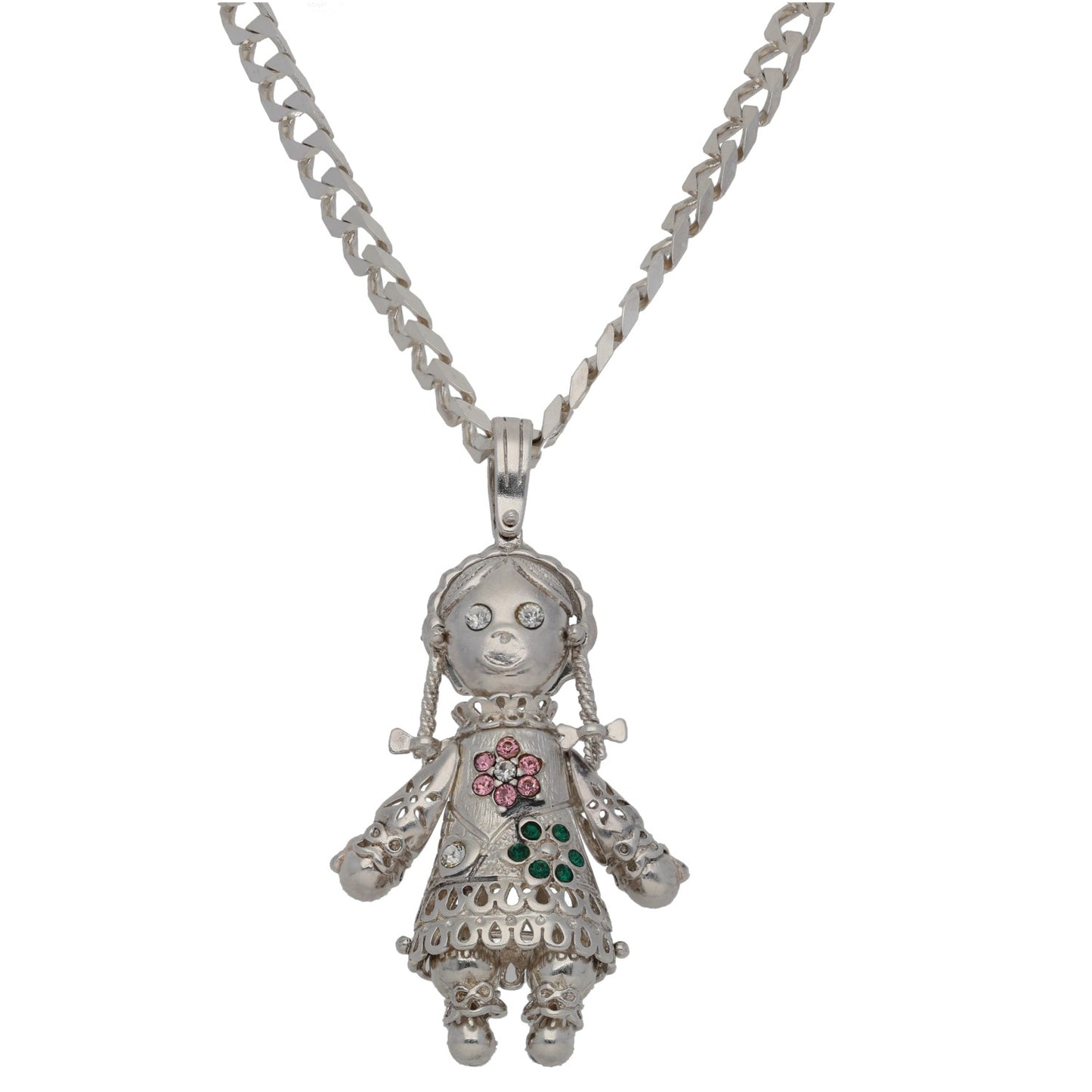 Sterling Silver Imitation Gems Dolly Pendant With Chain