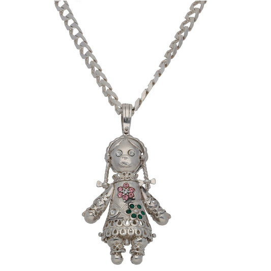 Sterling Silver Imitation Gems Dolly Pendant With Chain