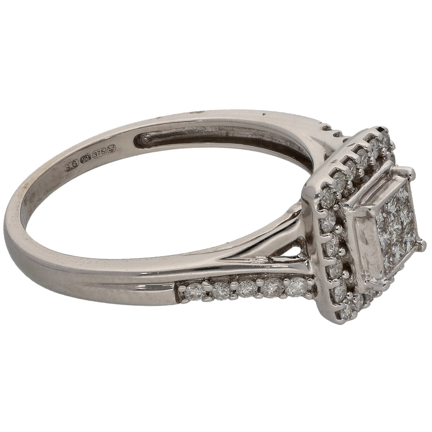 9ct White Gold 0.455ct Diamond Dress/Cocktail Ring Size O