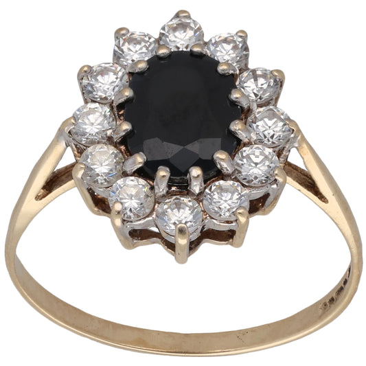 9ct Gold Sapphire & Cubic Zirconia Cluster Ring Size P