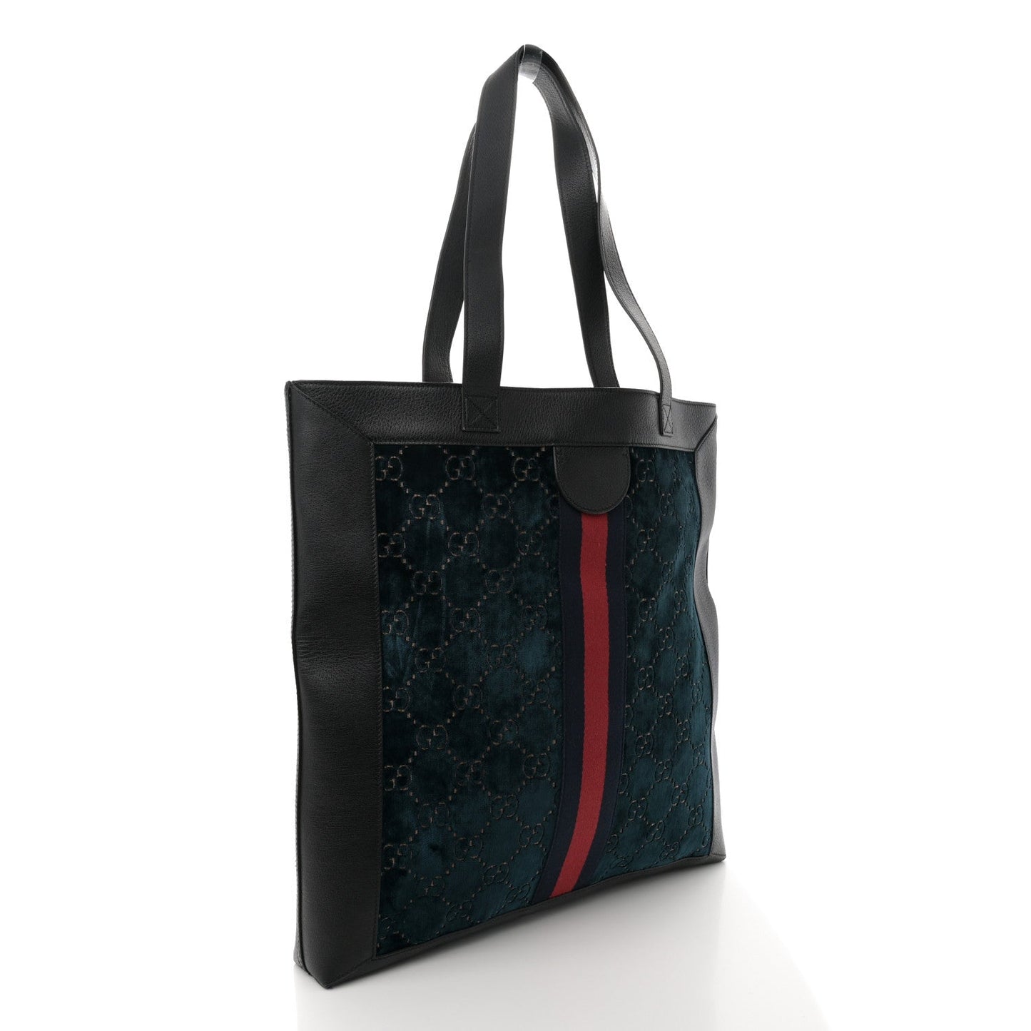 Gucci Ophidia Large Web Tote Velvet & Calfskin Leather Bag - Black