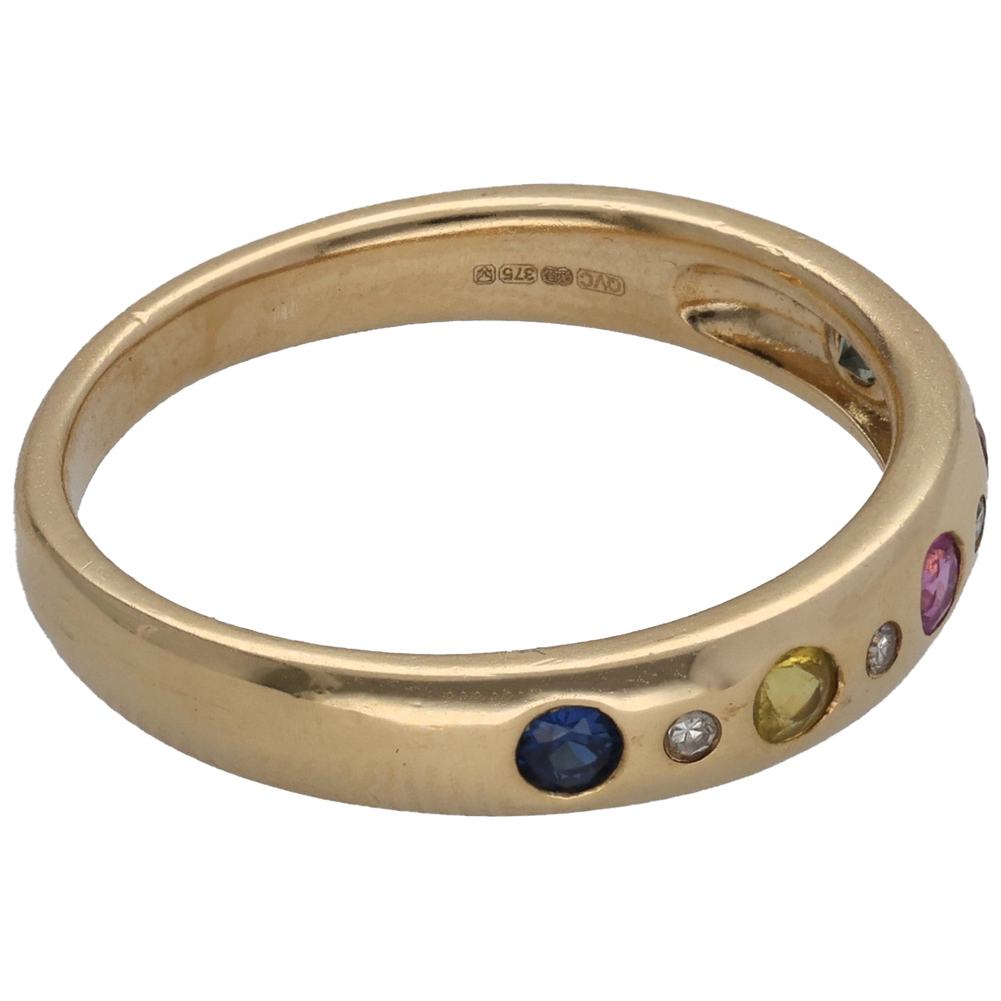 9ct Gold Sapphire & 0.04ct Diamond Half Eternity Ring Size R