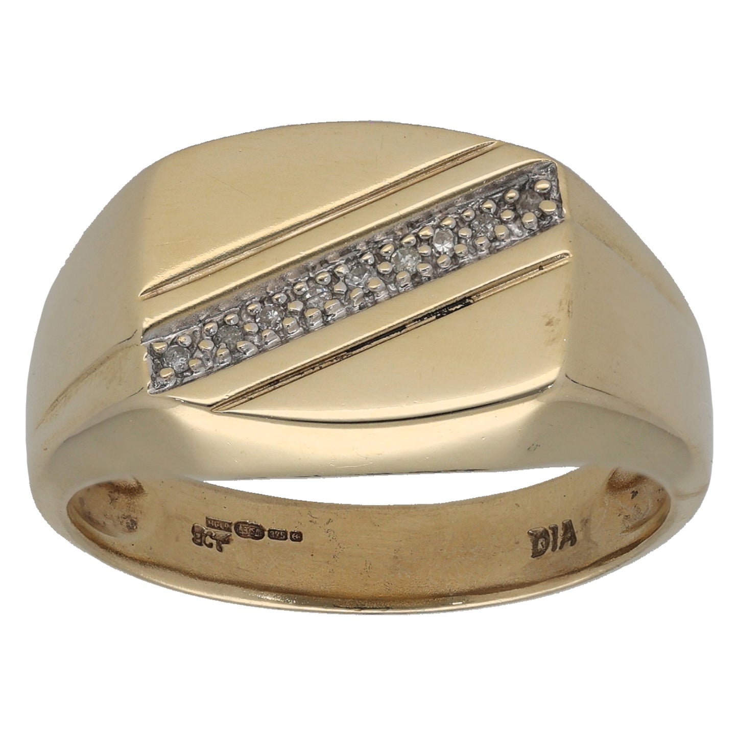 9ct Gold 0.045ct Diamond Patterned Signet Ring Size S