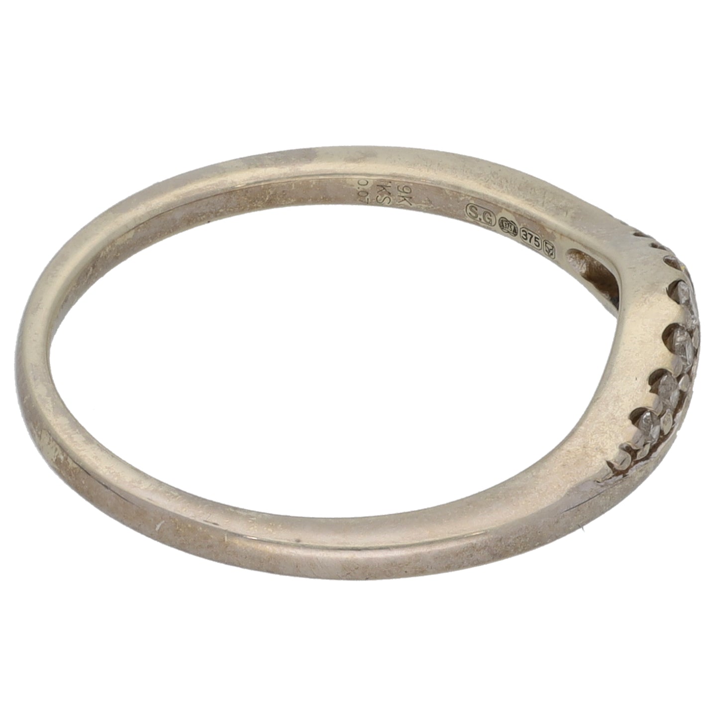 9ct White Gold 0.07ct Diamond Wishbone Ring Size L