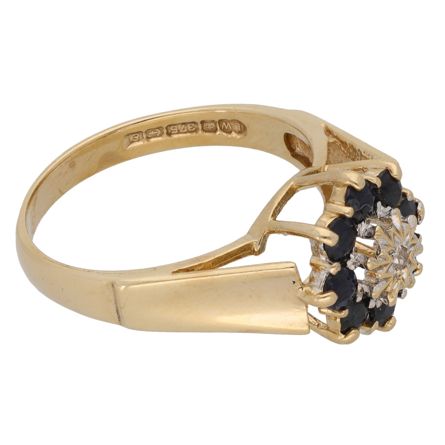9ct Gold 0.01ct Diamond & Sapphire Dress/Cocktail Ring Size Q