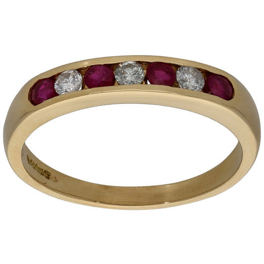 18ct Gold 0.21ct Diamond & Ruby Half Eternity Ring Size R