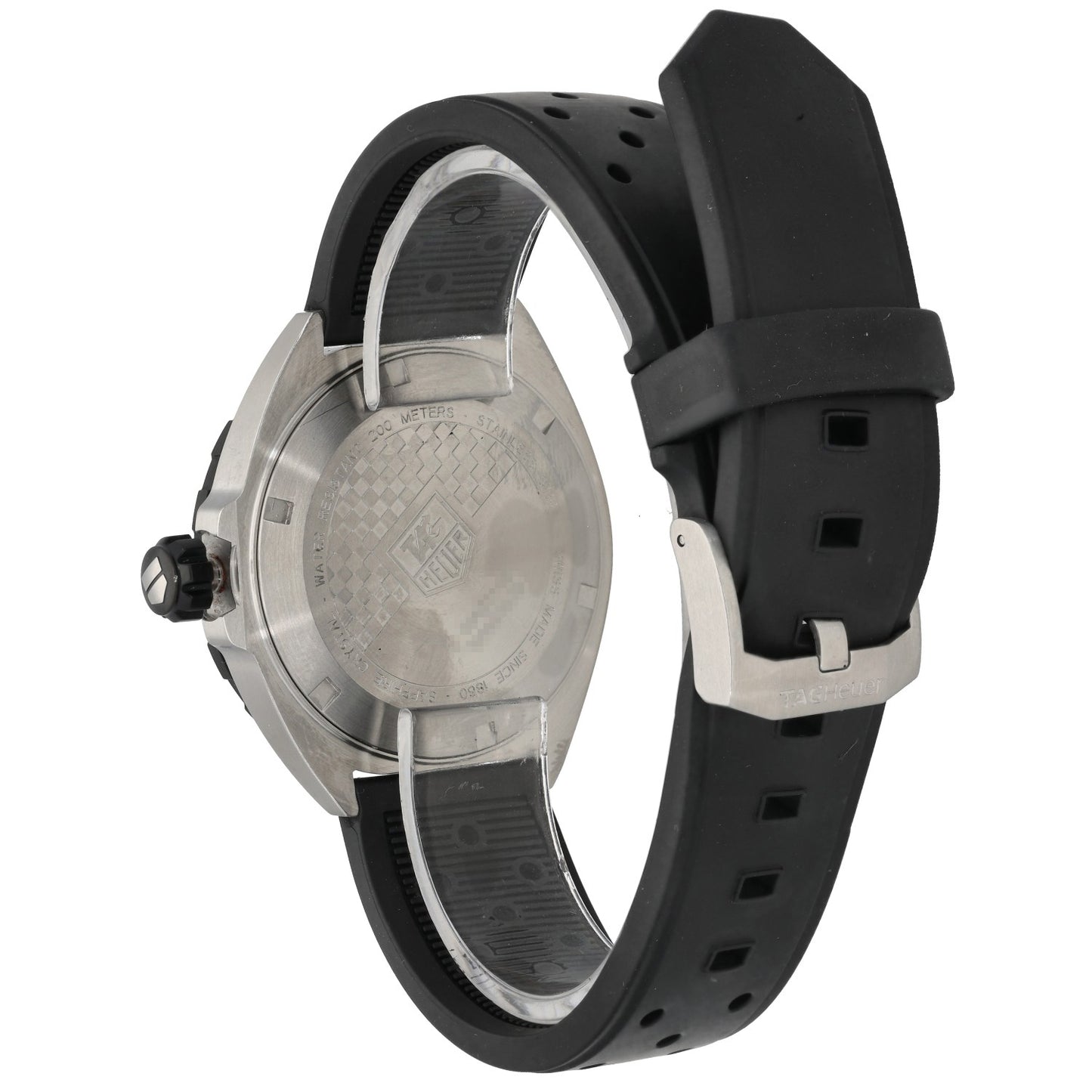 Tag Heuer Formula 1 WAZ1110, black dial, black rubber strap, rear angle image