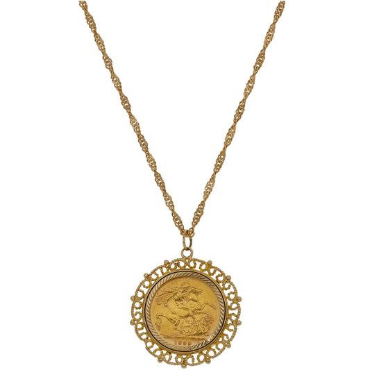 9ct Gold Full Sovereign Coin Pendant With Chain