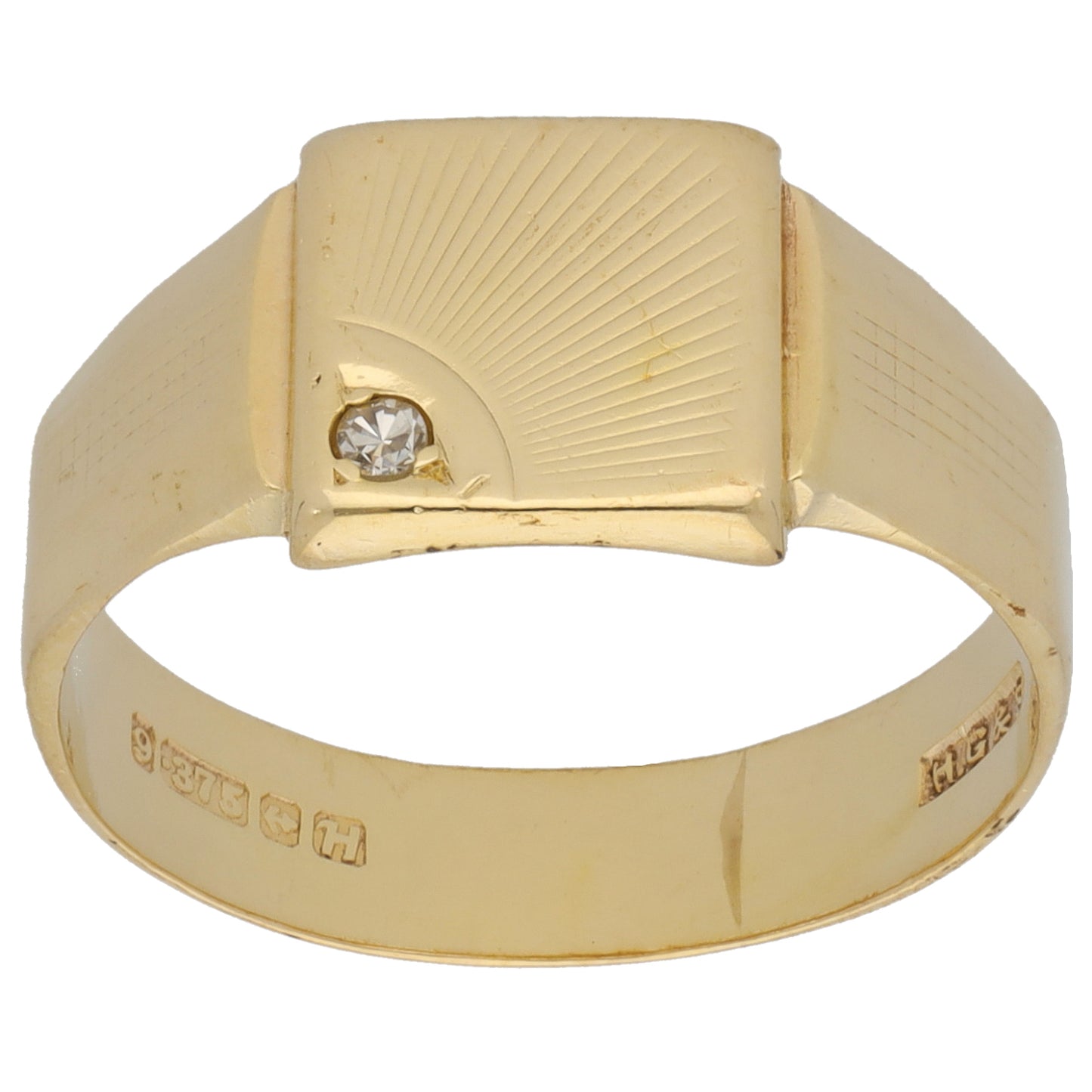 9ct Gold 0.02ct Diamond Patterned Signet Ring Size R