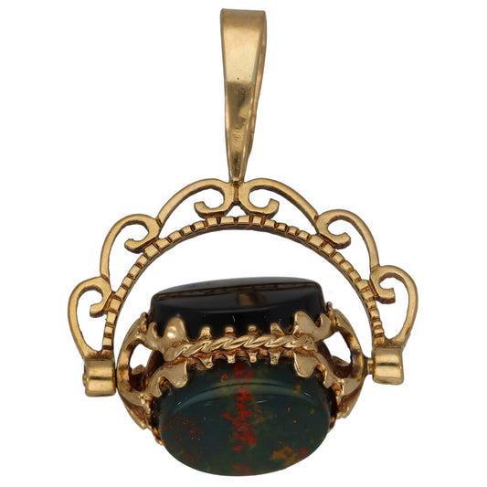 9ct Gold Bloodston, Carnelian & Onyx Fob Pendant