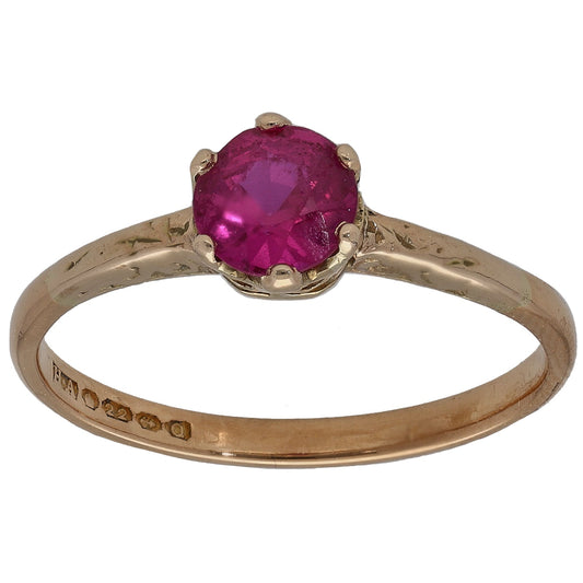 22ct Gold Man Made Ruby Single Stone Ring Size P