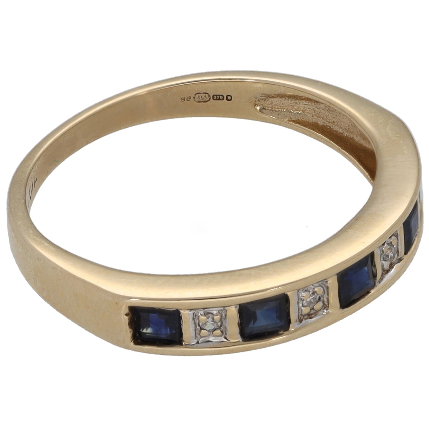9ct Gold Sapphire & 0.02ct Diamond Half Eternity Ring Size L