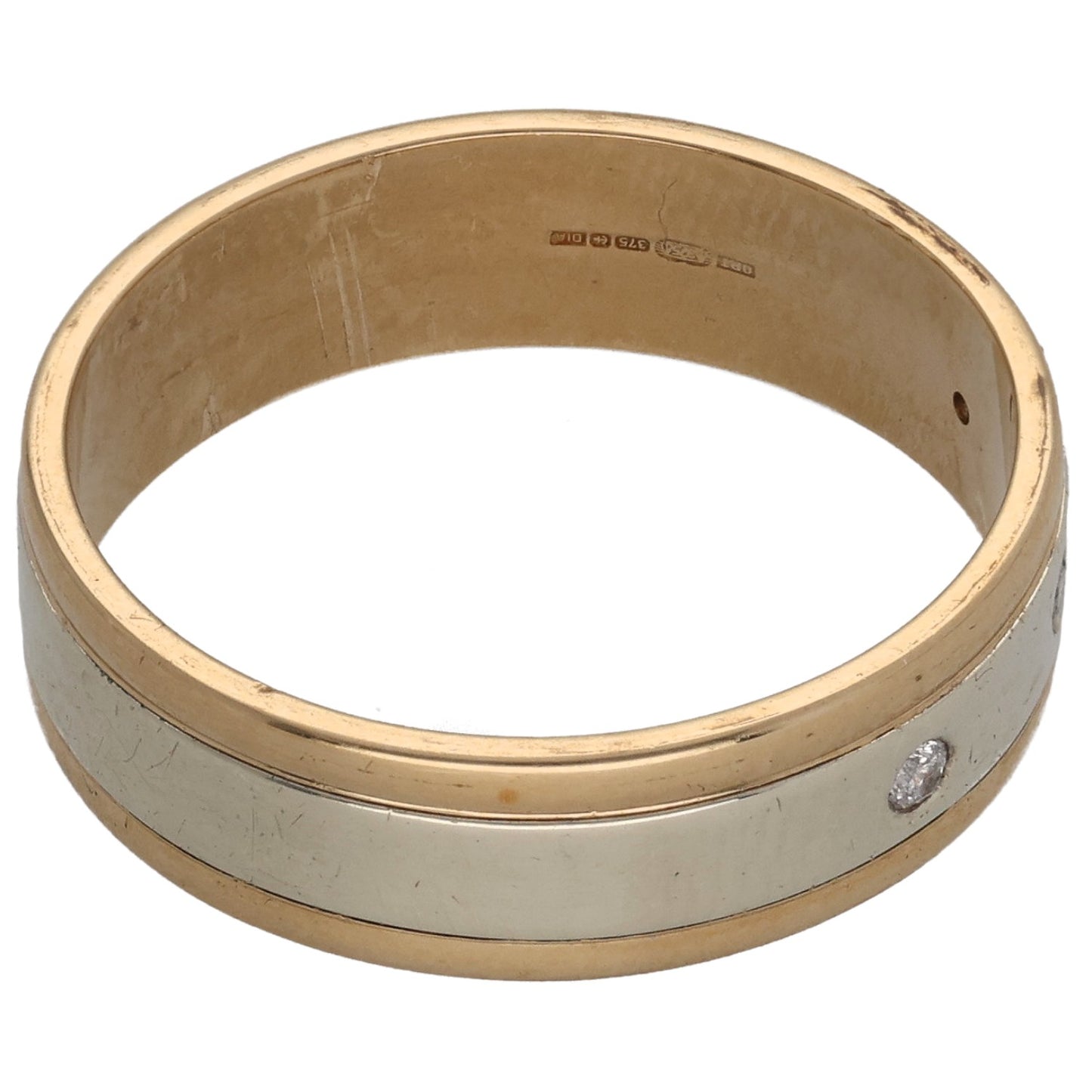 9ct Bi-Colour Gold 0.03ct Diamond Wedding Ring Size R
