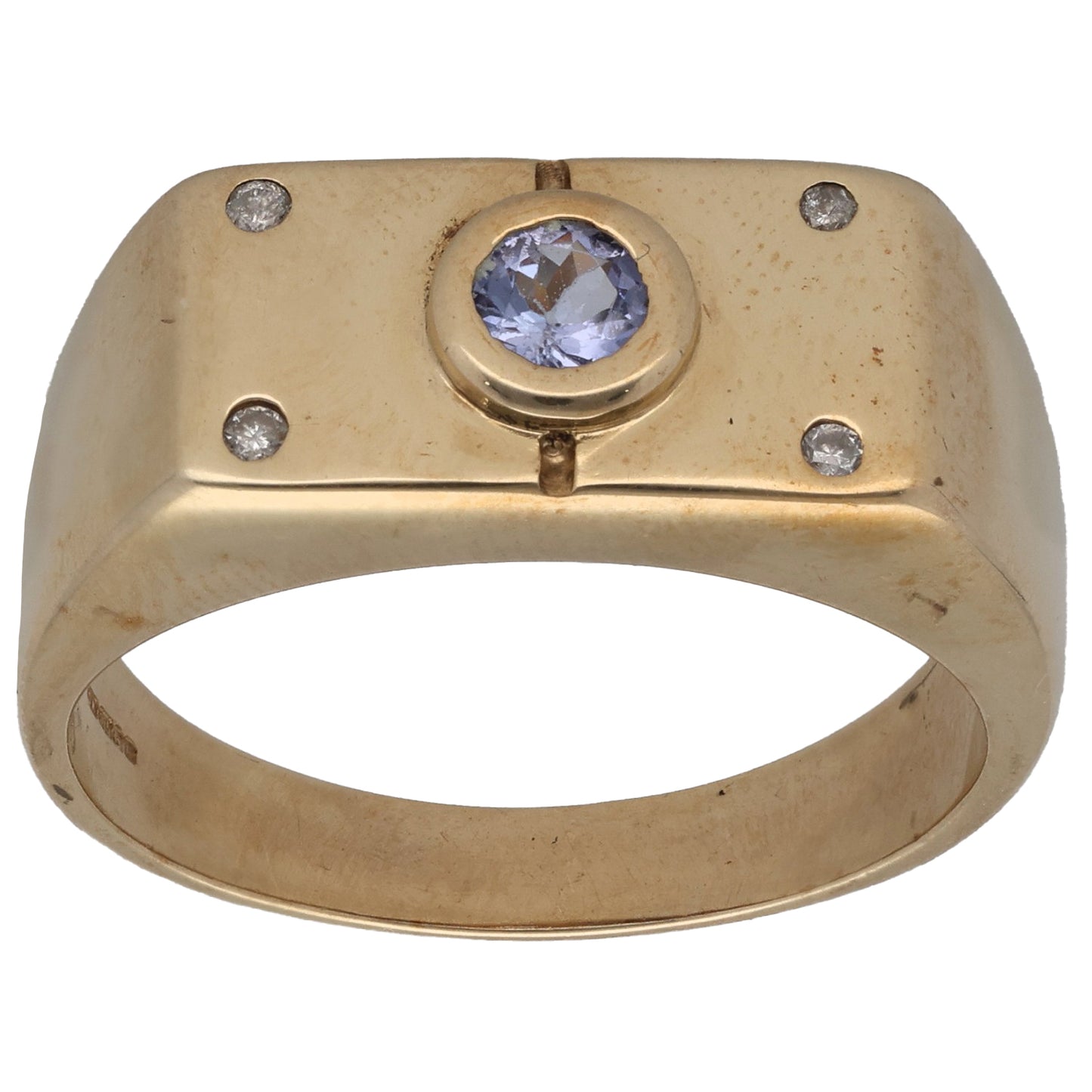 9ct Gold Tanzanite & 0.02ct Diamond Plain Signet Ring Size T