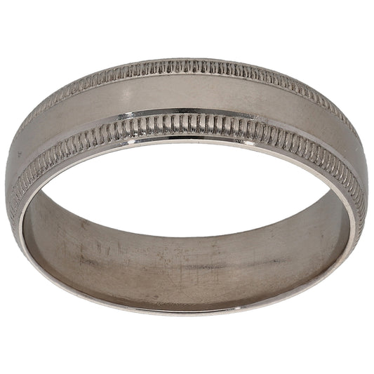 18ct White Gold Patterned Wedding Ring Size R