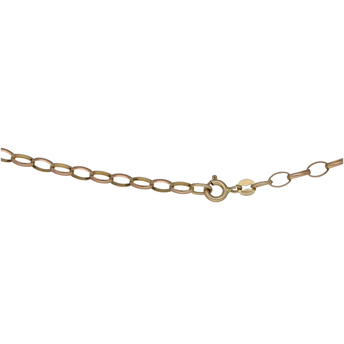18" 9ct gold belcher chain necklace with clasp and oval link detail